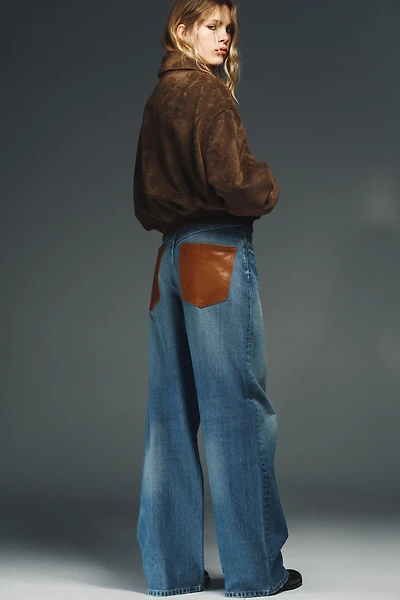 TRF WIDE LEG HIGH-WAISTED JEANS WITH FAUX LEATHER POCKETS