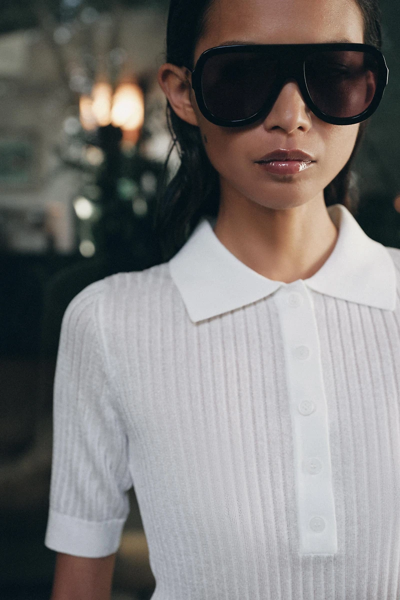 SEMI-SHEER KNIT POLO