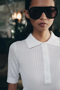 SEMI-SHEER KNIT POLO