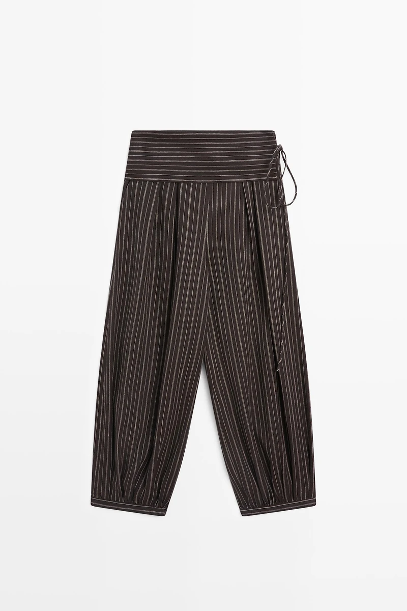 Striped sarouel trousers with cummerbund detail