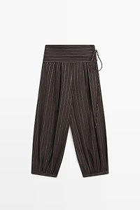 Striped sarouel trousers with cummerbund detail