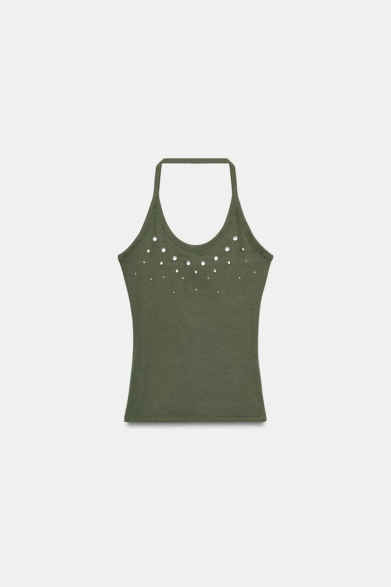 STUDDED HALTER TOP