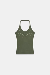 STUDDED HALTER TOP