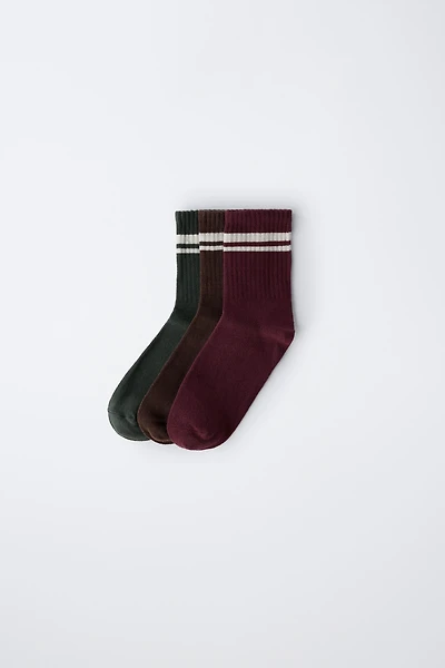 LOT DE TROIS CHAUSSETTES LONGUES À BANDES