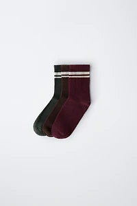 LOT DE TROIS CHAUSSETTES LONGUES À BANDES