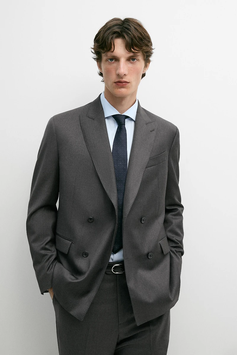 100% cool wool double-breasted suit blazer