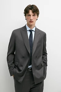 100% cool wool double-breasted suit blazer
