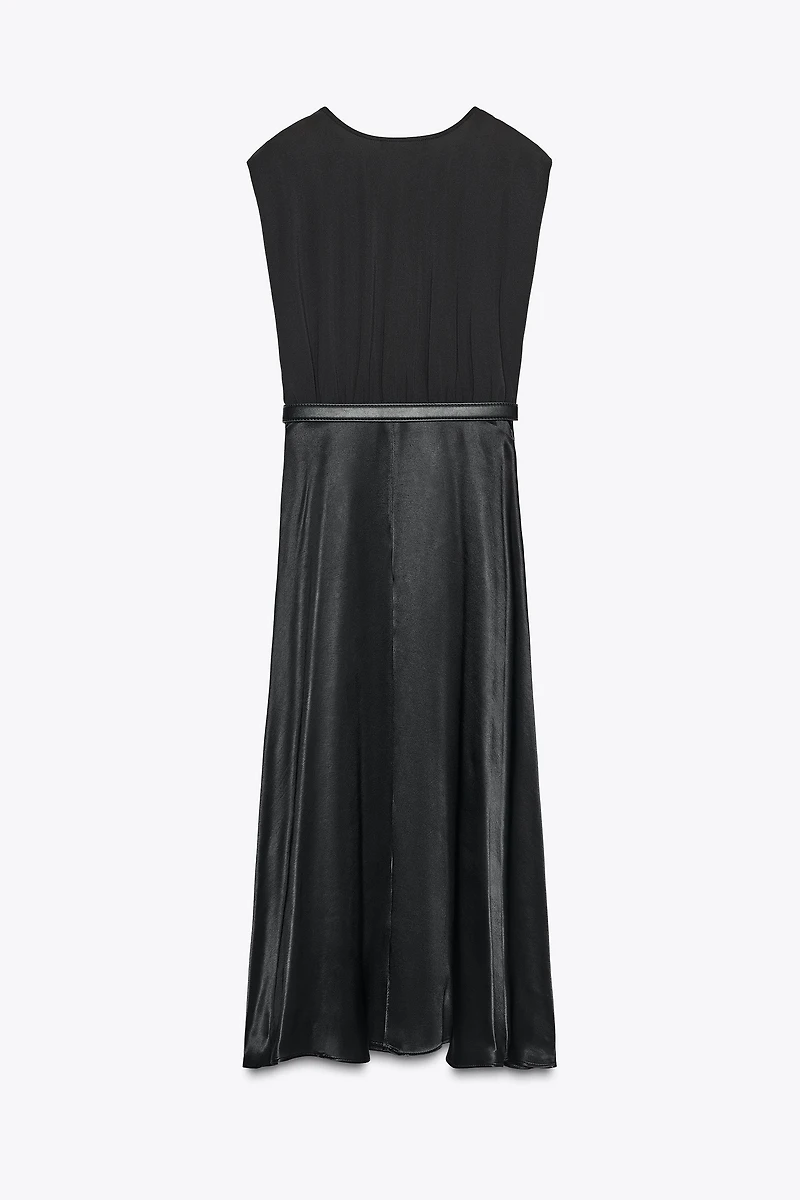 BELTED COMBINATION MIDI DRESS