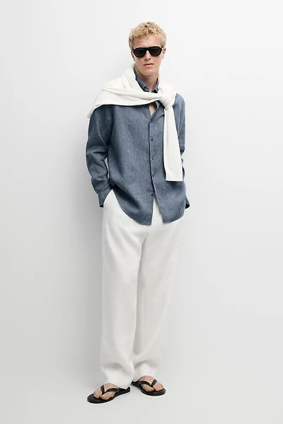 100% linen pinstriped regular fit shirt
