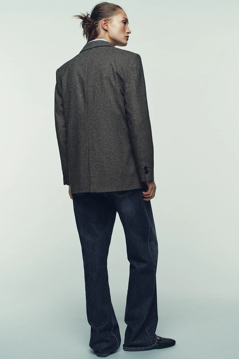 BLAZER CROISÉE OVERSIZE À CARREAUX AVEC LAINE