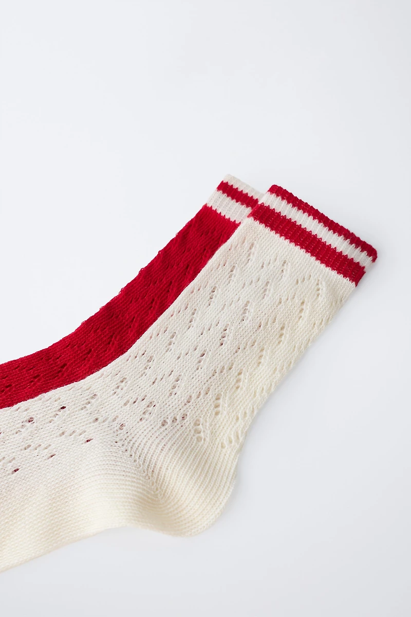 TWO-PACK OF STRIPED OPENWORK LONG SOCKS