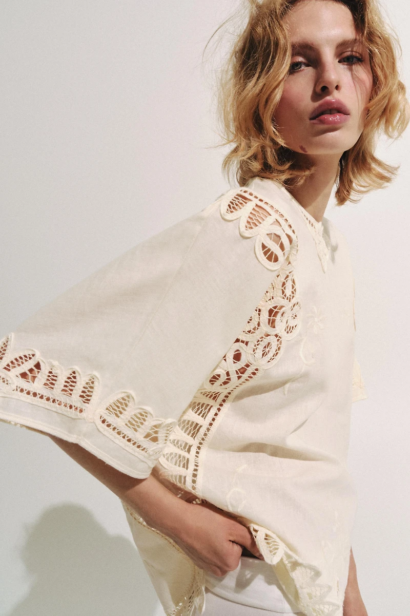 LINEN BLEND EMBROIDERED BLOUSE ZW COLLECTION