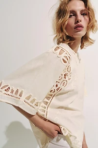 LINEN BLEND EMBROIDERED BLOUSE ZW COLLECTION