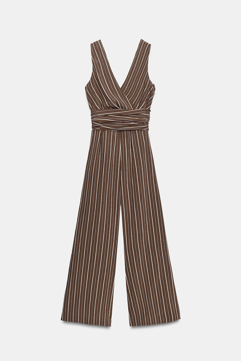 STRIPED BELTED JUMPSUIT