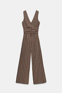 STRIPED BELTED JUMPSUIT