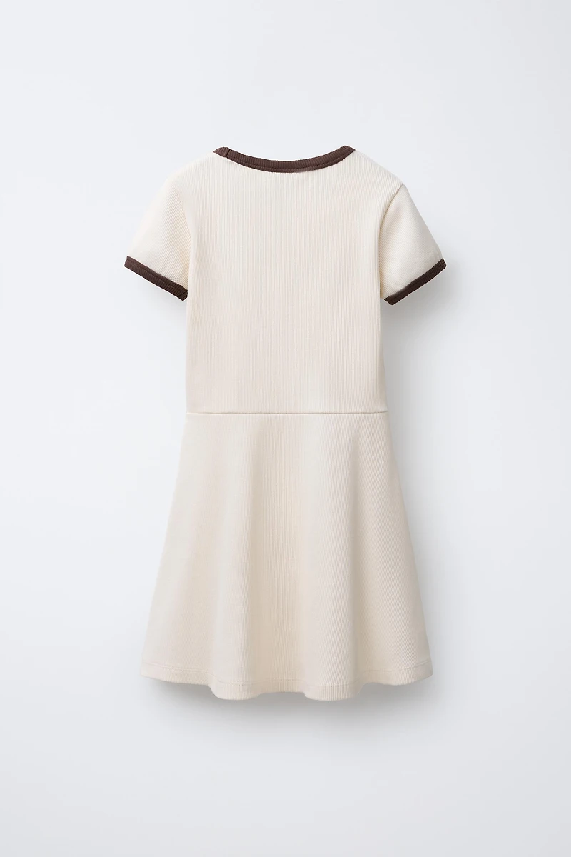 TEXT PRINT RIBBED DRESS