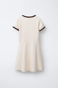 TEXT PRINT RIBBED DRESS