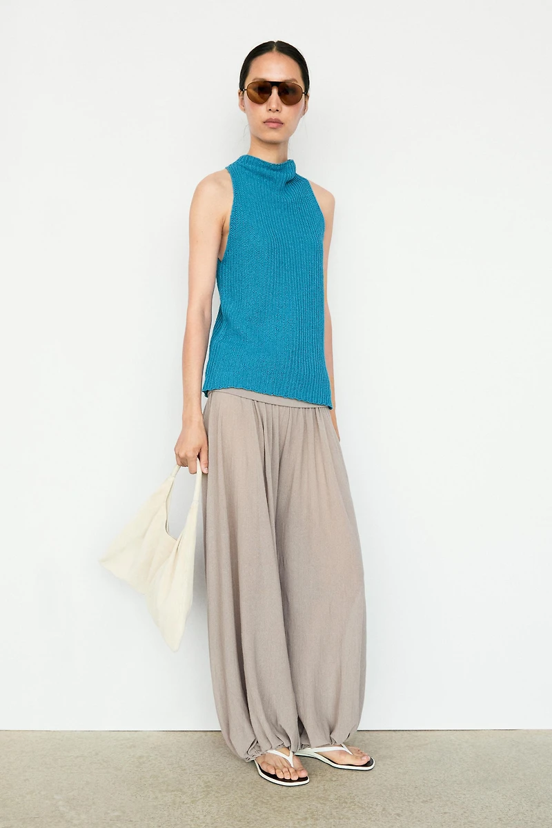 Linen knit top with button details
