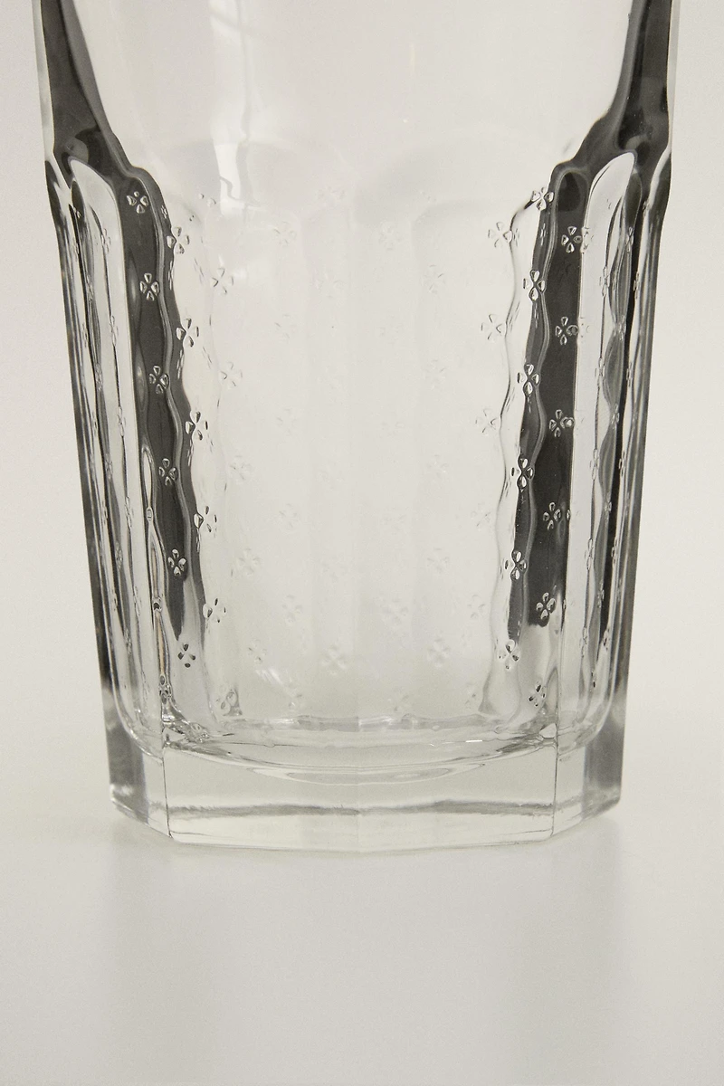 RAISED FLORAL DESIGN GLASS TUMBLER