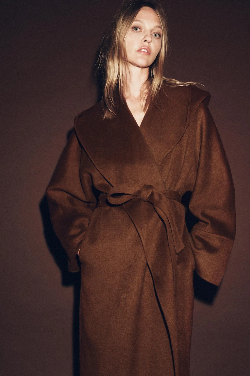 MANTEAU LONG AVEC CEINTURE ET LAINE ZW COLLECTION LIMITED EDITION