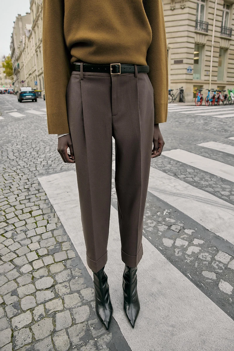 CUFFED BELTED PANTS