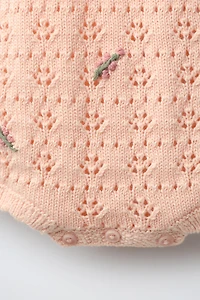 EMBROIDERED FLORAL POINTELLE KNIT ROMPER