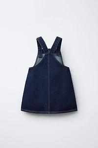 CONTRASTING SCALLOP DENIM PINAFORE DRESS