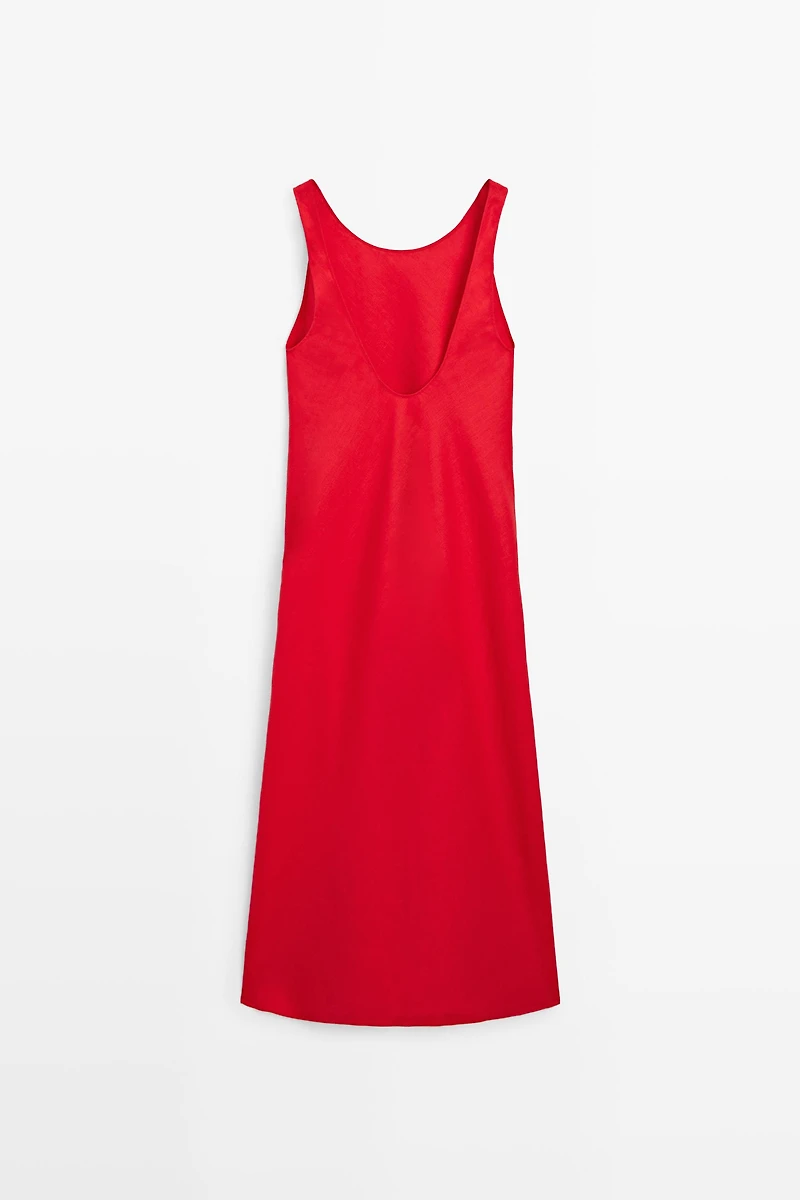 Linen midi dress with open back