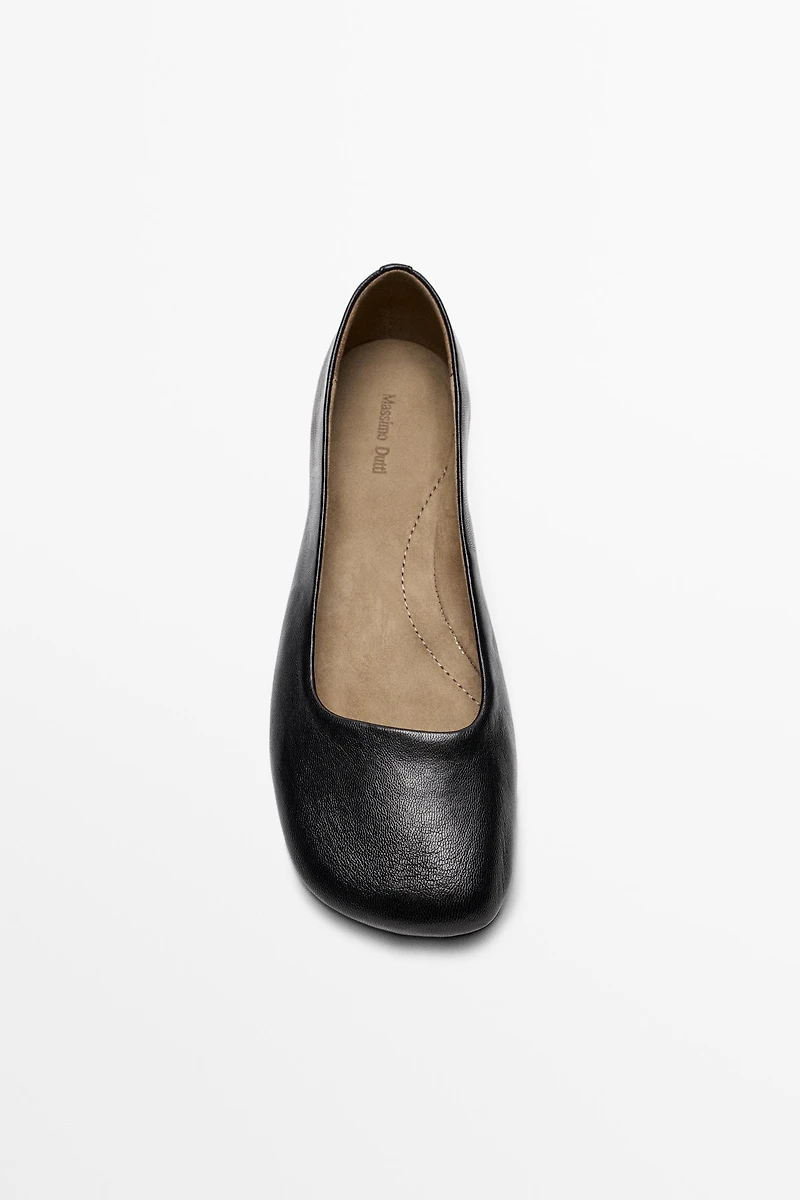 Square toe leather ballet flats