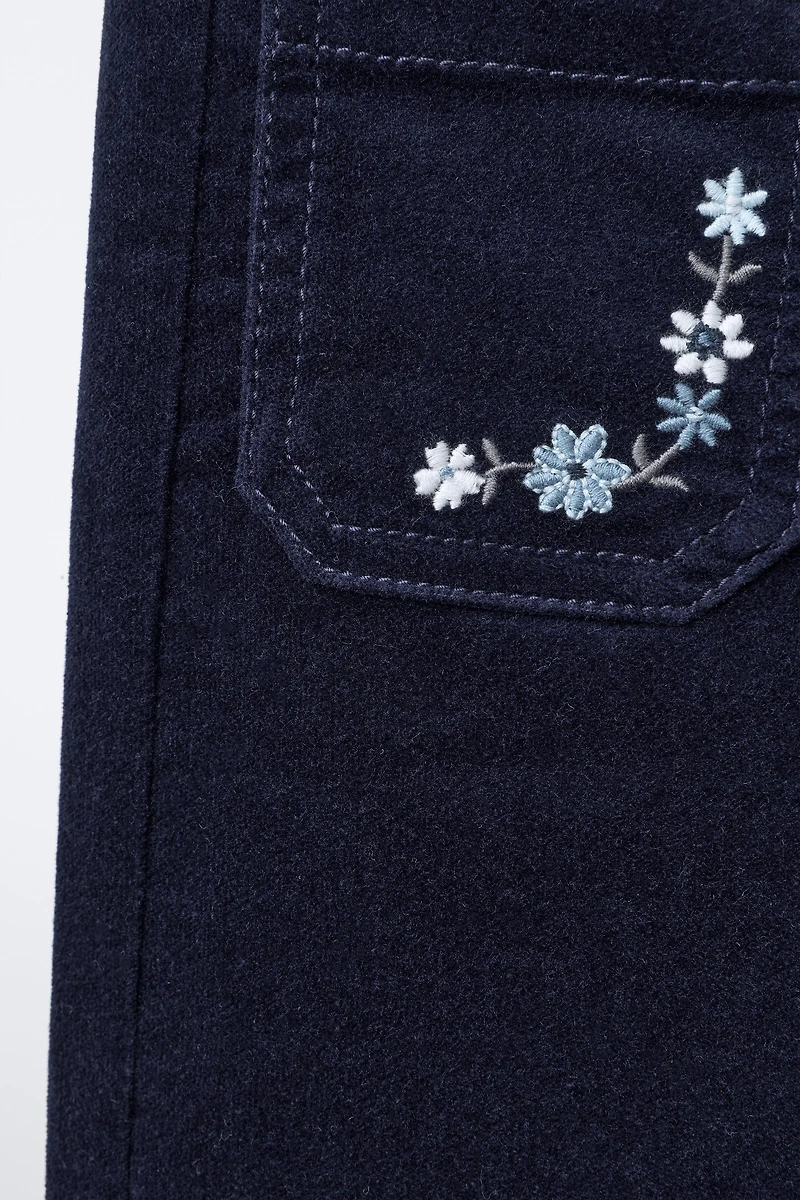 EMBROIDERED FLORAL VELVET PANTS
