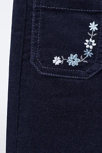 EMBROIDERED FLORAL VELVET PANTS