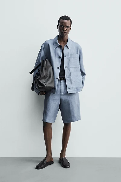 100% LINEN POCKET OVERSHIRT
