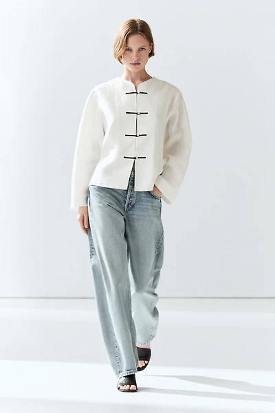 100% linen flowing shirt with button detail