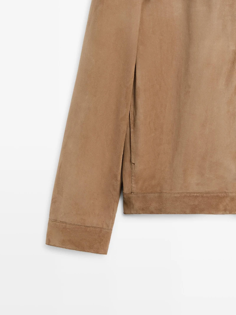 Suede leather jacket with pocket detail