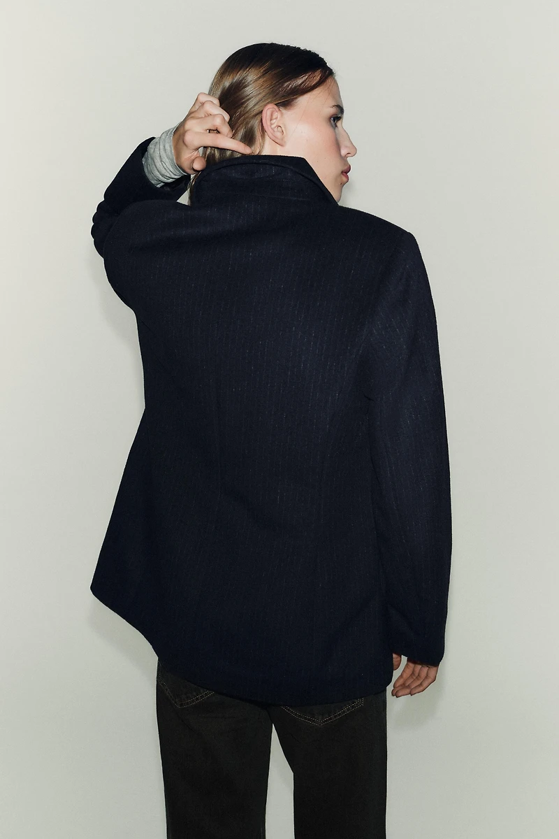 WOOL BLEND PINSTRIPE BLAZER