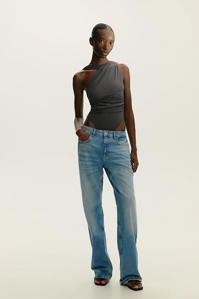 DRAPED ASYMMETRIC TULLE BODYSUIT