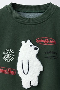FAUX SHEARLING BEAR PATCH SWEATSHIRT