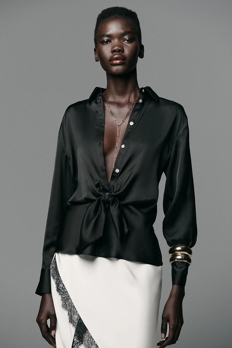 KNOTTED SATIN EFFECT SHIRT