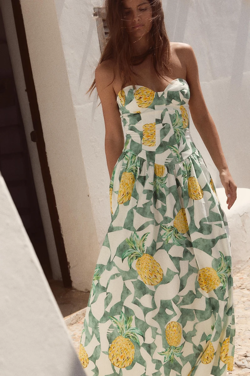 FRUIT PRINT BUSTIER POPLIN DRESS