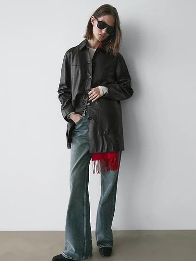 Long textured nappa leather coat