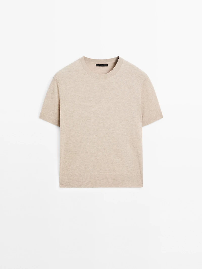 Short-sleeve wool blend knit sweater