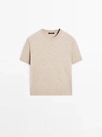 Short-sleeve wool blend knit sweater