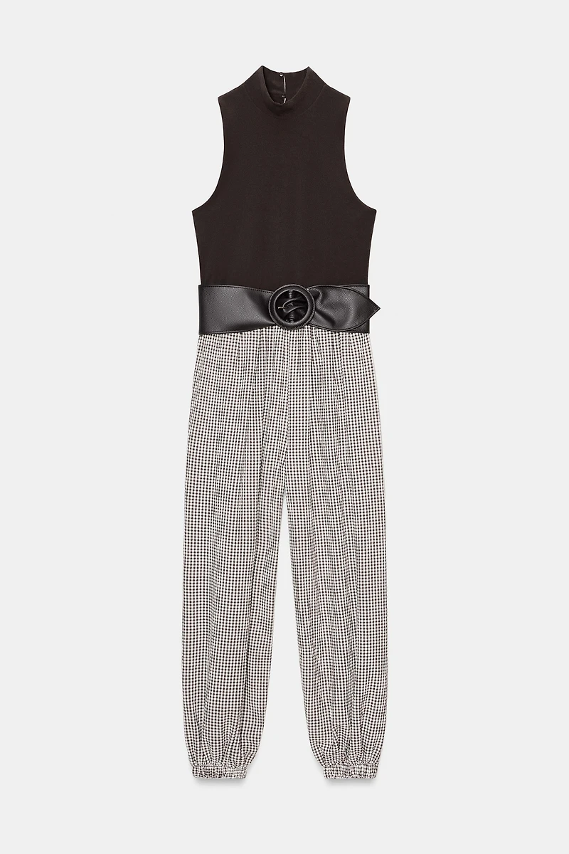 BELTED GINGHAM COMBINATION JUMPSUIT