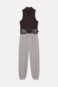 BELTED GINGHAM COMBINATION JUMPSUIT