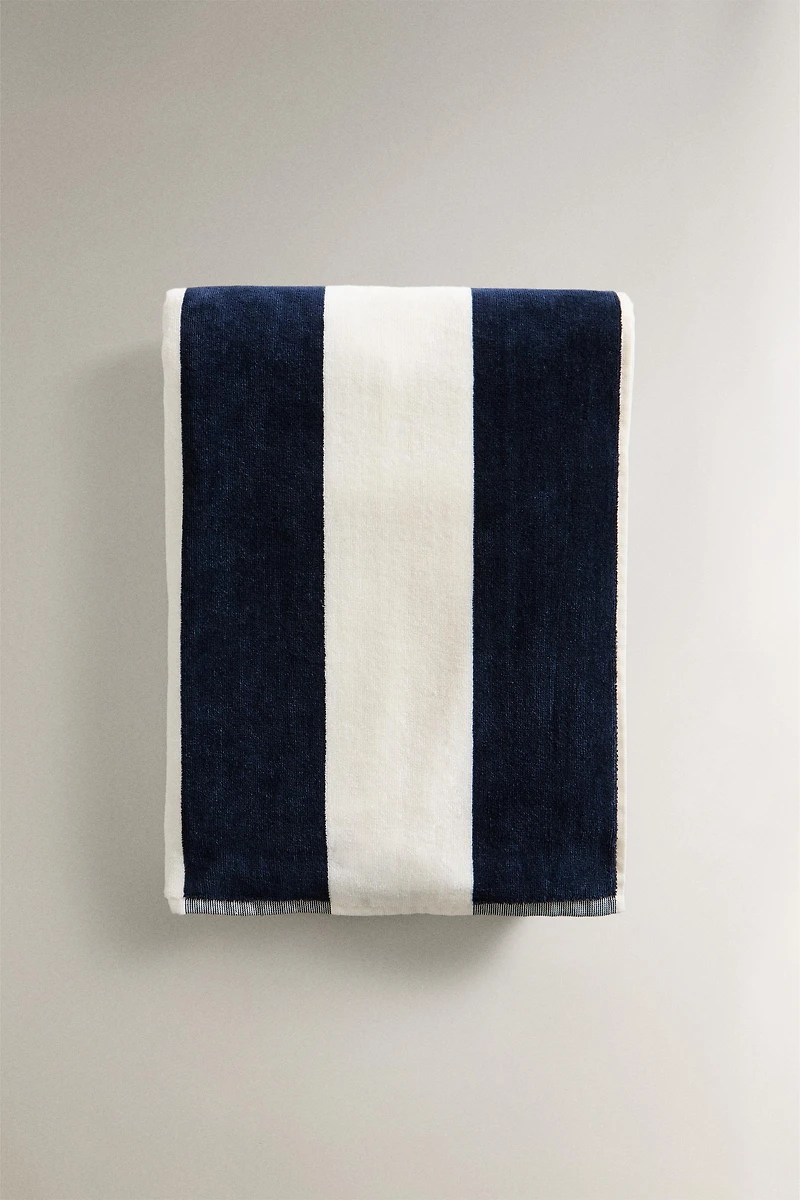 SERVIETTE DE PLAGE VELOURS RAYURES LARGES