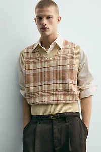 GILET EN MAILLE JACQUARD À CARREAUX