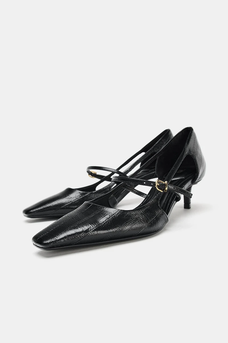 EMBOSSED MID-HEIGHT HEELS WITH SIDE CUTOUTS
