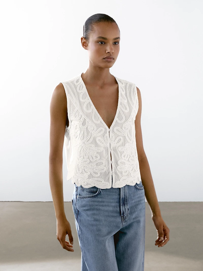 Veste sans manches brodée 100 % coton