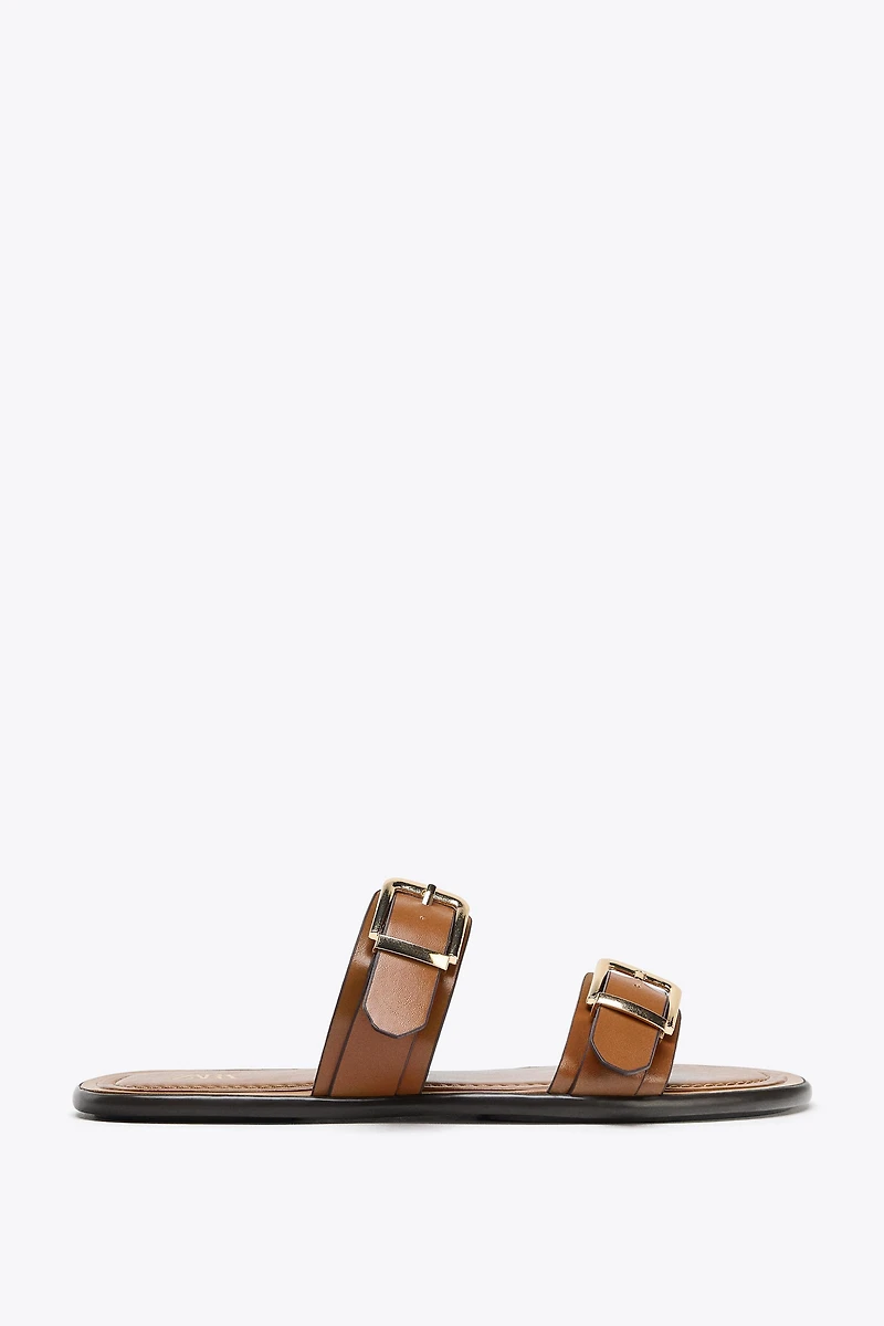 FLAT DOUBLE STRAP BUCKLE SANDALS