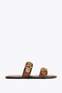 FLAT DOUBLE STRAP BUCKLE SANDALS